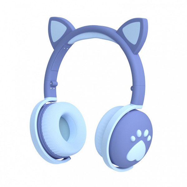 Wholesale Cat Ear and Paw LED Bluetooth Headphone Headset with Built in Mic, Luminous Light, Foldable, 3.5mm Aux In for Adults Children Home School (Blue)